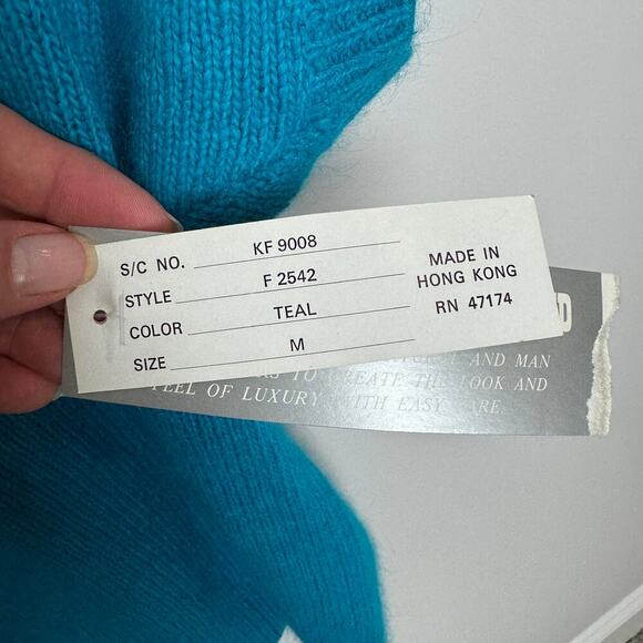 Vintage Teal Blue NEW Button Down Silk Blend Sweater Medium - Picture 3 of 8